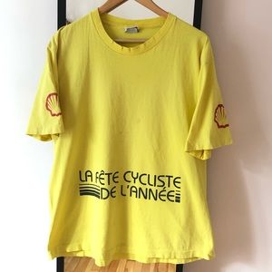 Vintage 90s Shell Cycling Racing tee shirt single stitch distressed French